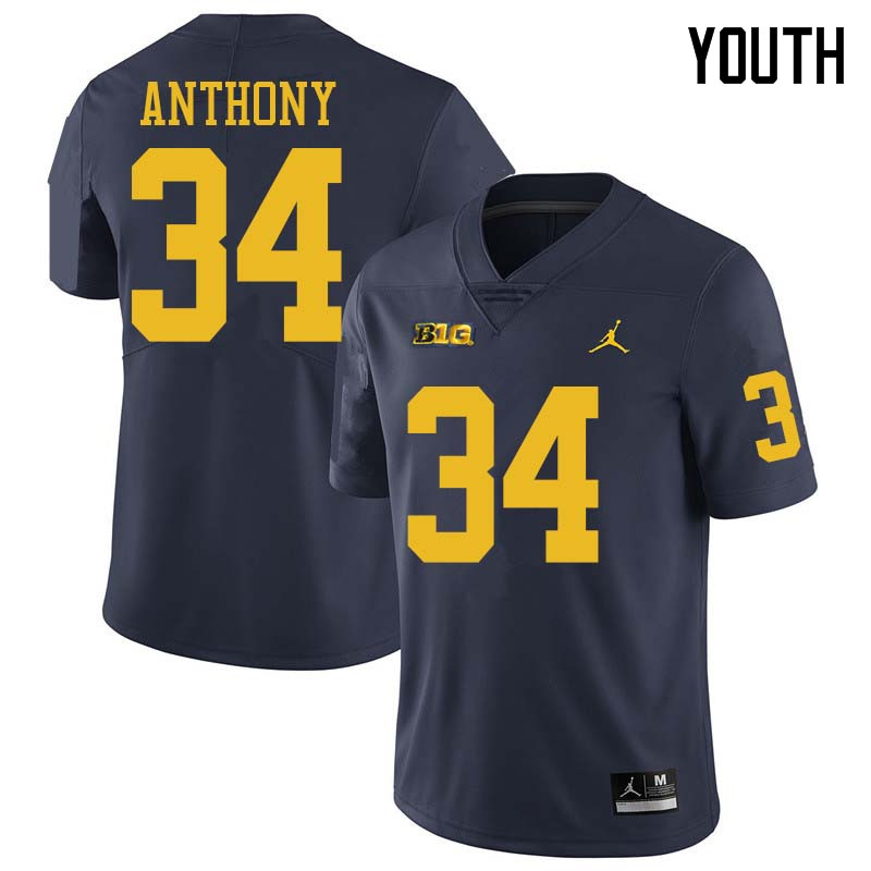 Jordan Brand Youth #34 Jordan Anthony Michigan Wolverines College Football Jerseys Sale-Navy